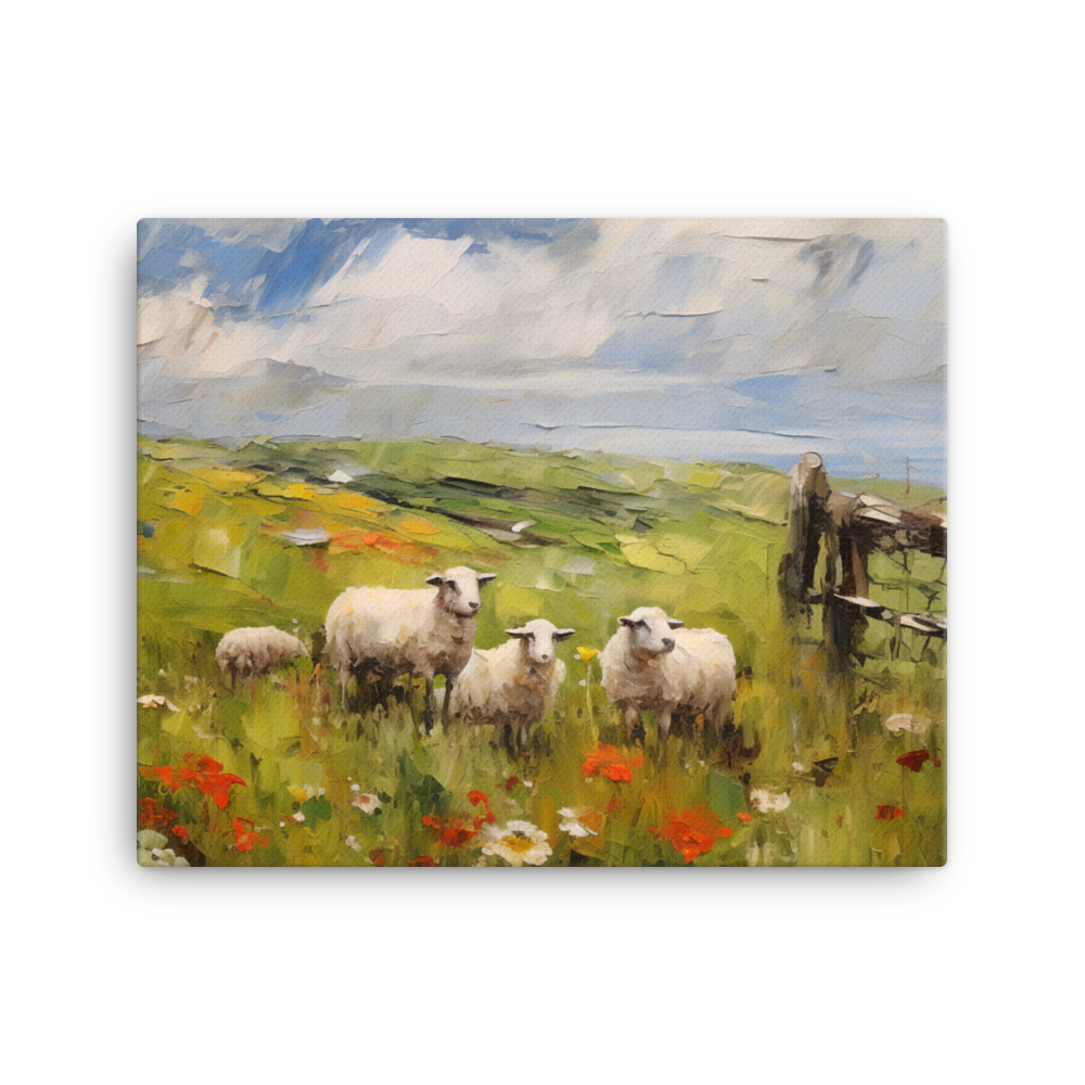 Leinwand Impasto-Druck "Schafe auf Wiese"