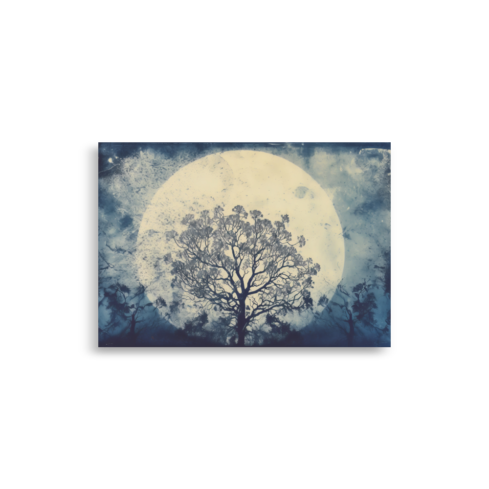 Zyanotypie "Mond mit Baum"