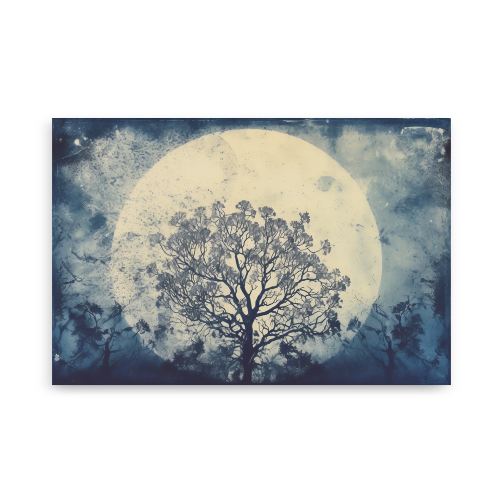 Zyanotypie "Mond mit Baum"