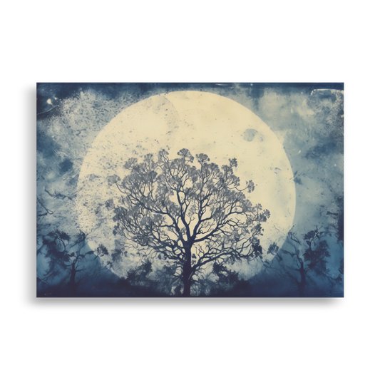 Zyanotypie "Mond mit Baum"